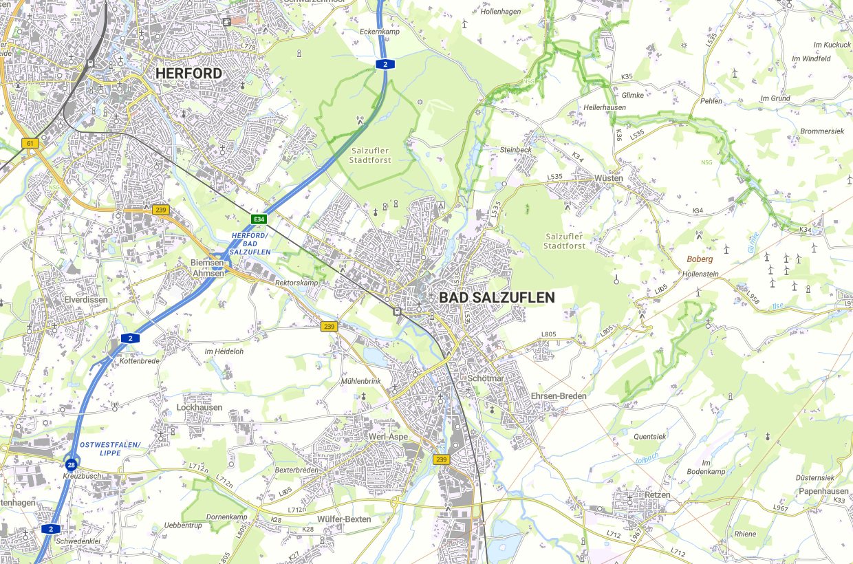 Karte von Bad Salzuflen mit Ortsteilen – Lage und Bodenrichtwerte