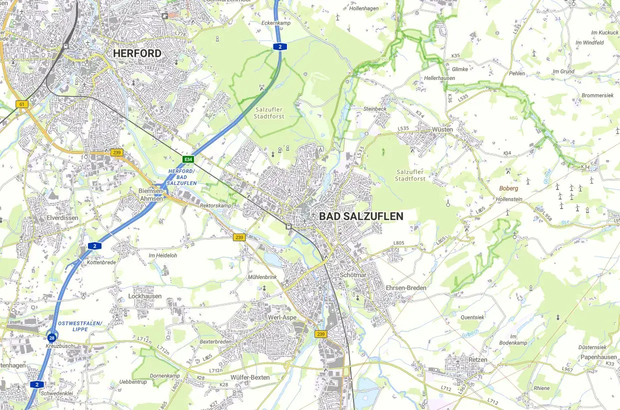 Karte von Bad Salzuflen mit Ortsteilen – Lage und Bodenrichtwerte